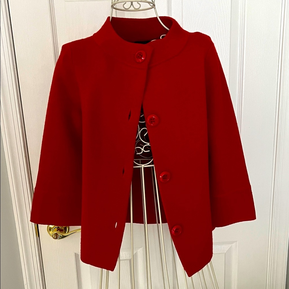 Elegant Red Wool Women's J Crew Sweater Jacket - size small